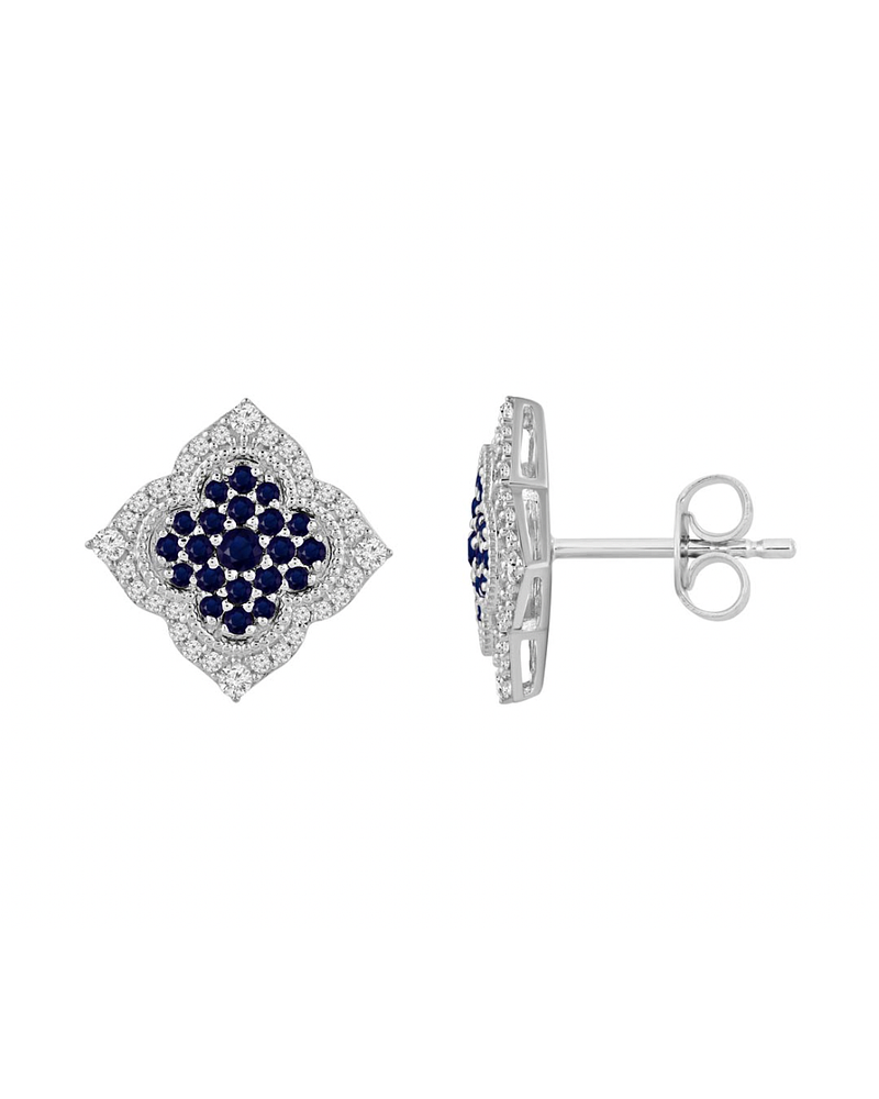 Aros Grandes Zafiros Azules y Diamantes en Oro Blanco 18K