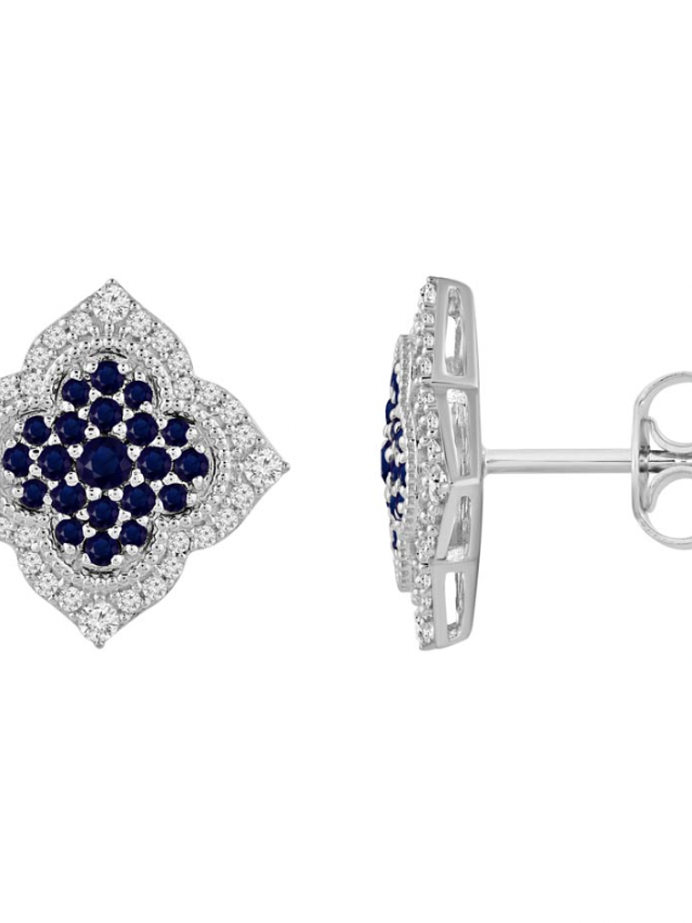 Aros Grandes Zafiros Azules y Diamantes en Oro Blanco 18K 3