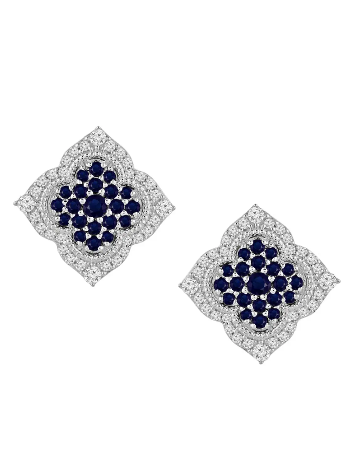 Aros Grandes Zafiros Azules y Diamantes en Oro Blanco 18K 1