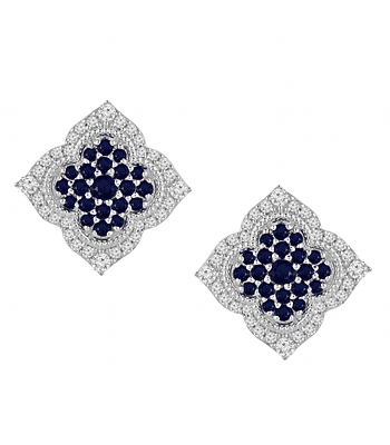 Aros Grandes Zafiros Azules y Diamantes en Oro Blanco 18K