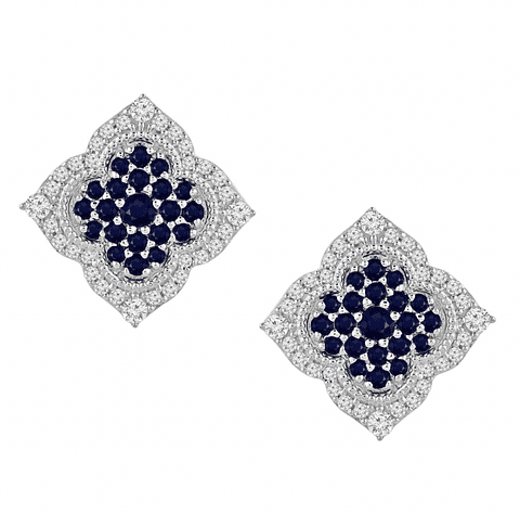 Aros Grandes Zafiros Azules y Diamantes en Oro Blanco 18K