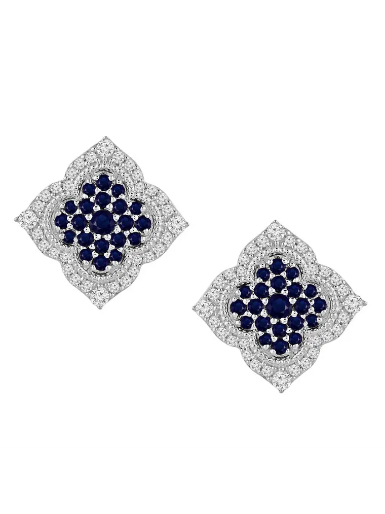 Aros Grandes Zafiros Azules y Diamantes en Oro Blanco 18K 1