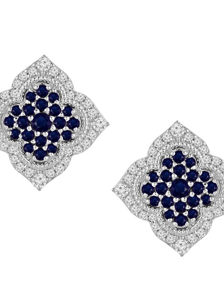 Aros Grandes Zafiros Azules y Diamantes en Oro Blanco 18K 1