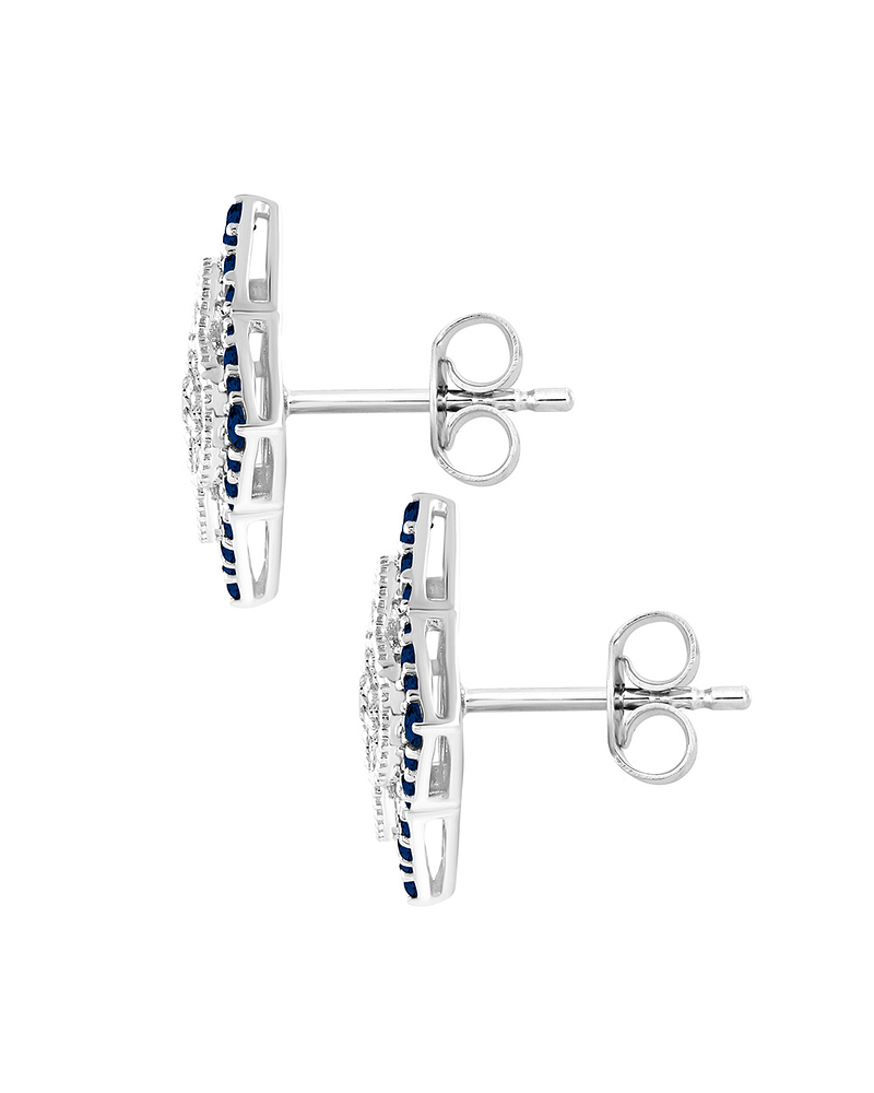 Aros Grandes Zafiros Azules y Diamantes en Oro Blanco 18K