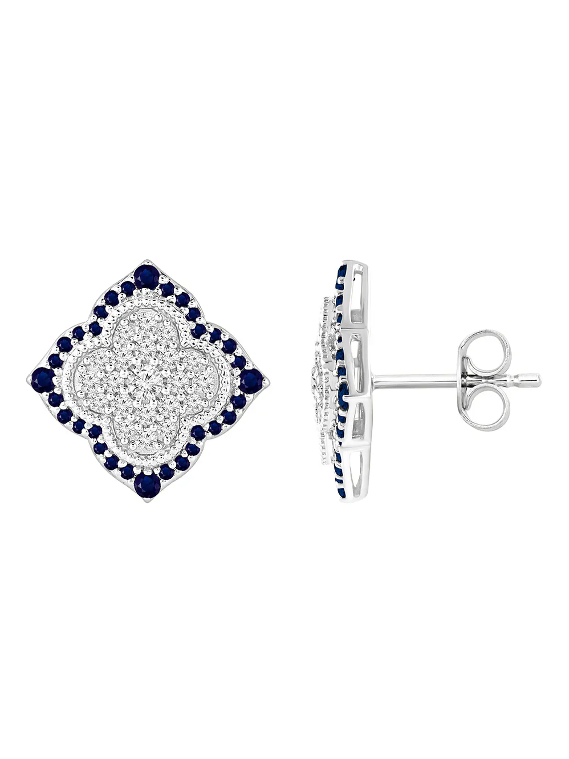 Aros Grandes Zafiros Azules y Diamantes en Oro Blanco 18K 2