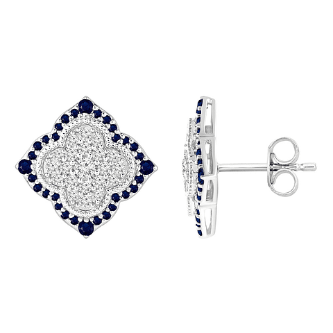 Aros Grandes Zafiros Azules y Diamantes en Oro Blanco 18K