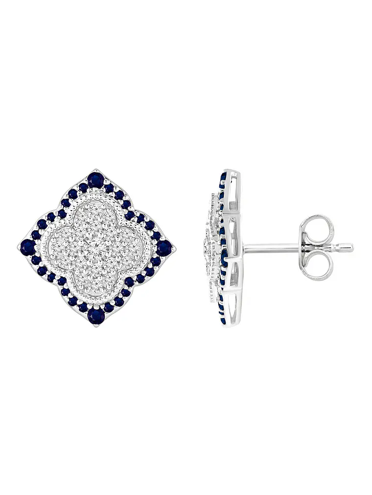 Aros Grandes Zafiros Azules y Diamantes en Oro Blanco 18K 2