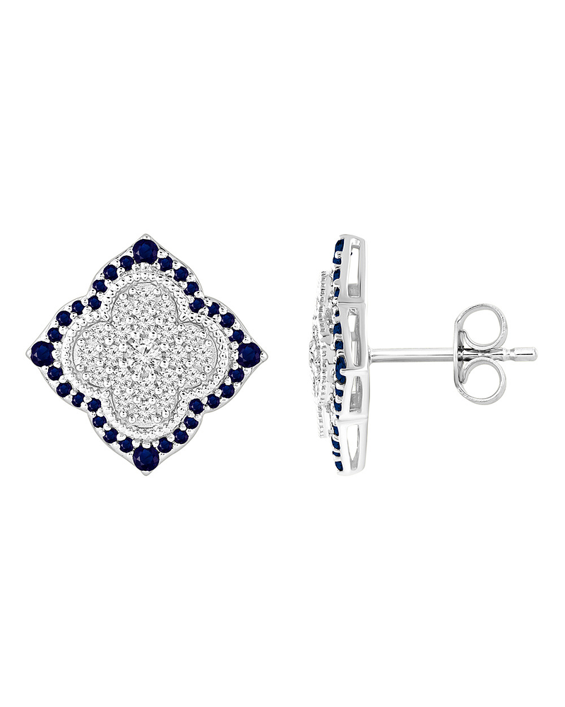 Aros Grandes Zafiros Azules y Diamantes en Oro Blanco 18K