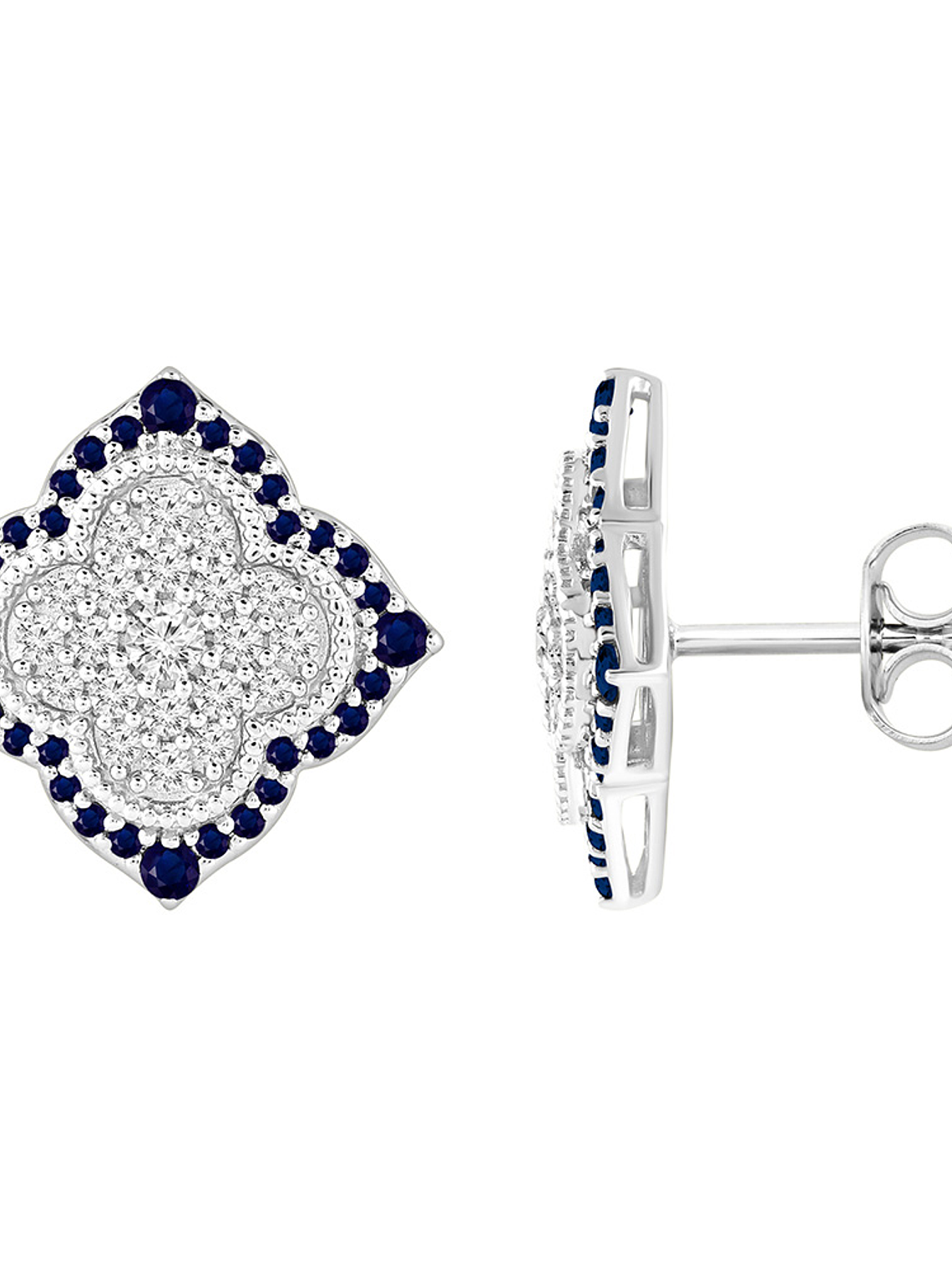 Aros Grandes Zafiros Azules y Diamantes en Oro Blanco 18K 2