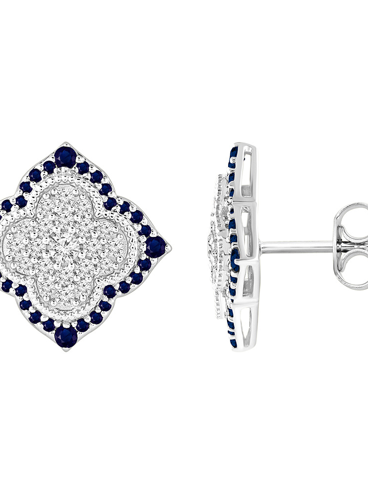 Aros Grandes Zafiros Azules y Diamantes en Oro Blanco 18K 2