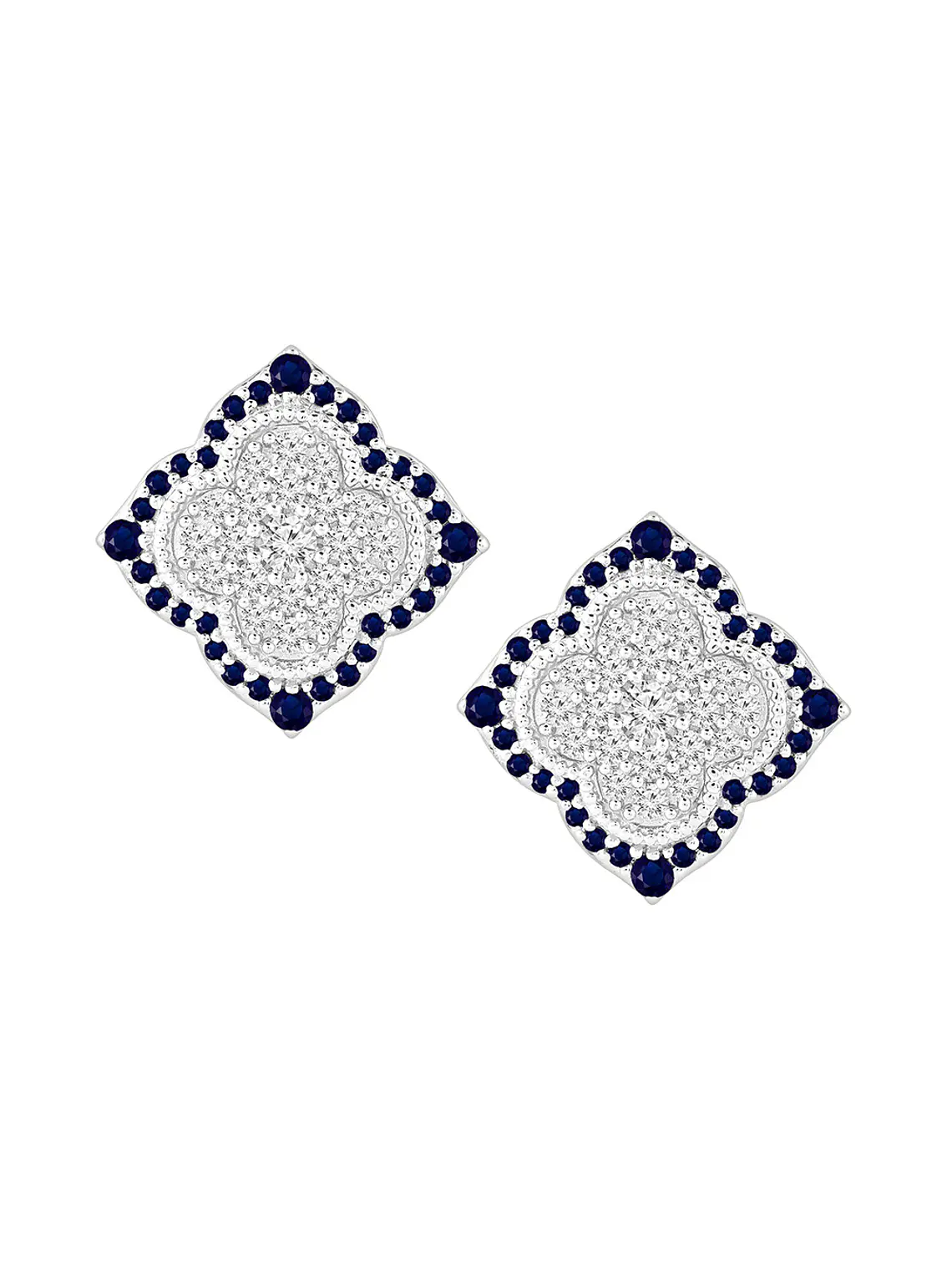 Aros Grandes Zafiros Azules y Diamantes en Oro Blanco 18K 1