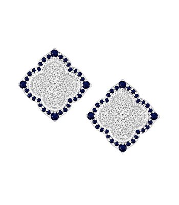 Aros Grandes Zafiros Azules y Diamantes en Oro Blanco 18K