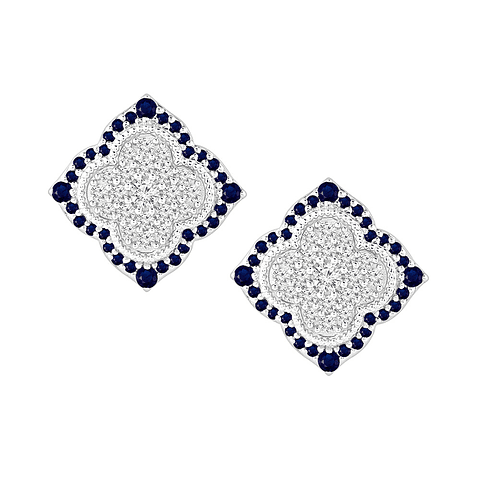 Aros Grandes Zafiros Azules y Diamantes en Oro Blanco 18K