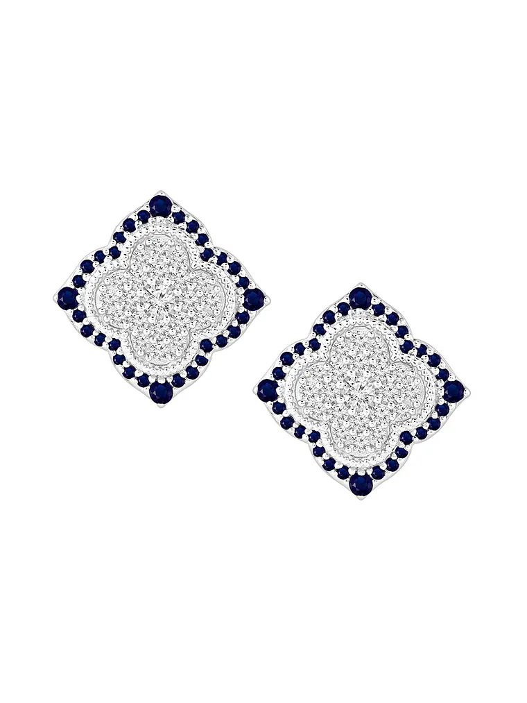 Aros Grandes Zafiros Azules y Diamantes en Oro Blanco 18K 1