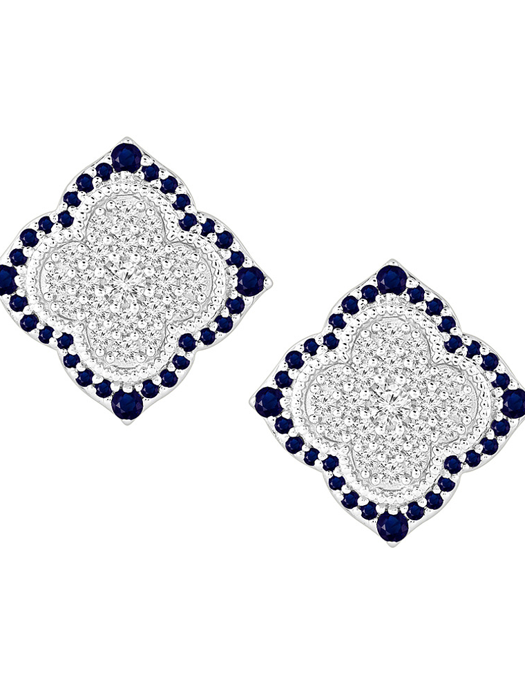 Aros Grandes Zafiros Azules y Diamantes en Oro Blanco 18K 1