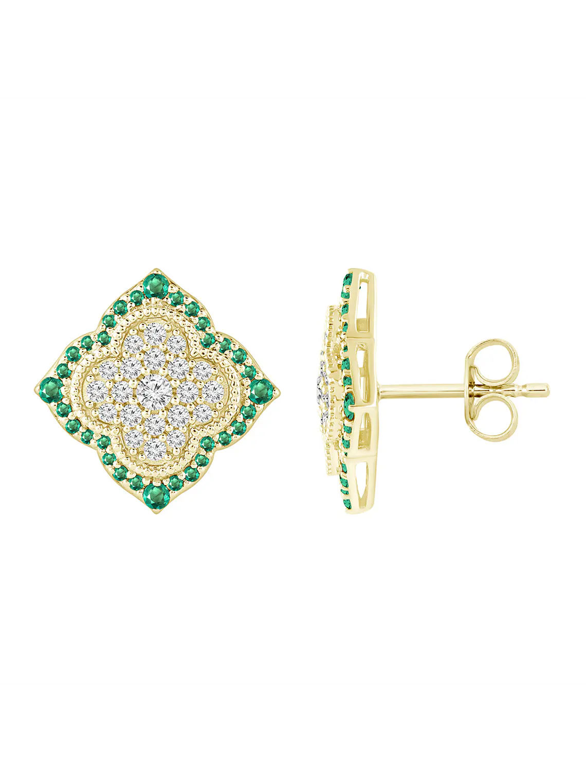 Aros Grandes Esmeraldas y Diamantes en Oro Amarillo 18K 2