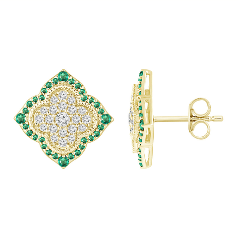 Aros Grandes Esmeraldas y Diamantes en Oro Amarillo 18K