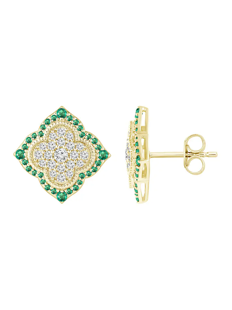 Aros Grandes Esmeraldas y Diamantes en Oro Amarillo 18K 2