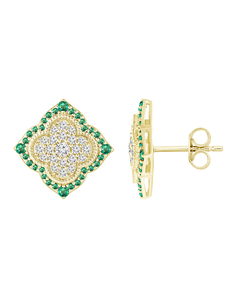 Aros Grandes Esmeraldas y Diamantes en Oro Amarillo 18K