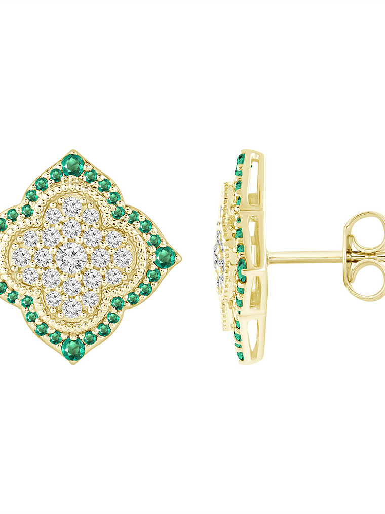 Aros Grandes Esmeraldas y Diamantes en Oro Amarillo 18K 2