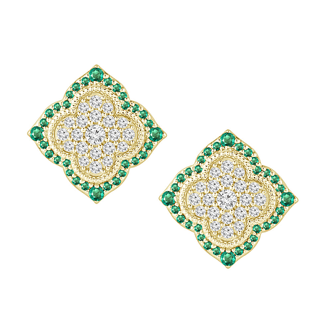 Aros Grandes Esmeraldas y Diamantes en Oro Amarillo 18K