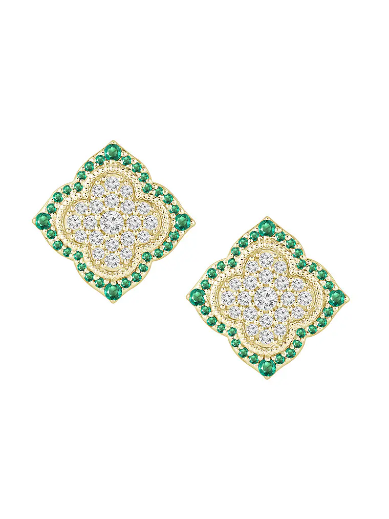 Aros Grandes Esmeraldas y Diamantes en Oro Amarillo 18K 1