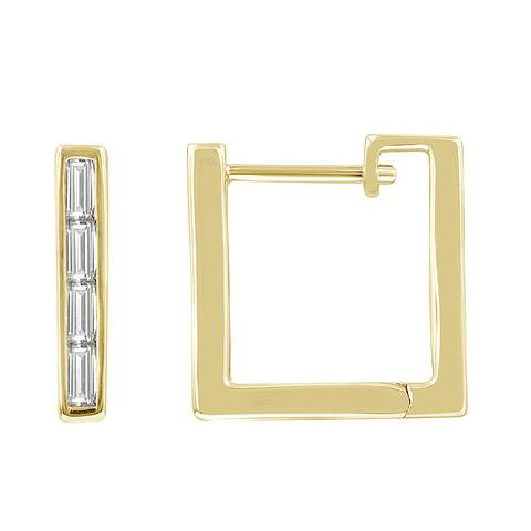 Aros Argollas Cuadradas Diamantes Baguette Oro Amarillo 18K