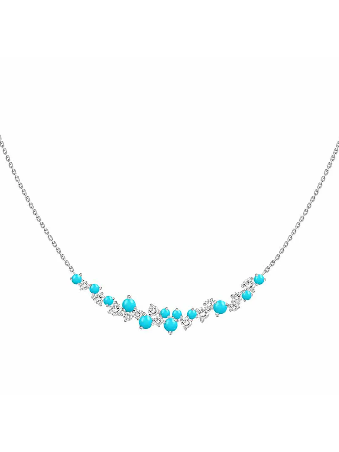 Collar Barrita Grande Diamantes y Turquesas Naturales en Oro Blanco 18K 1