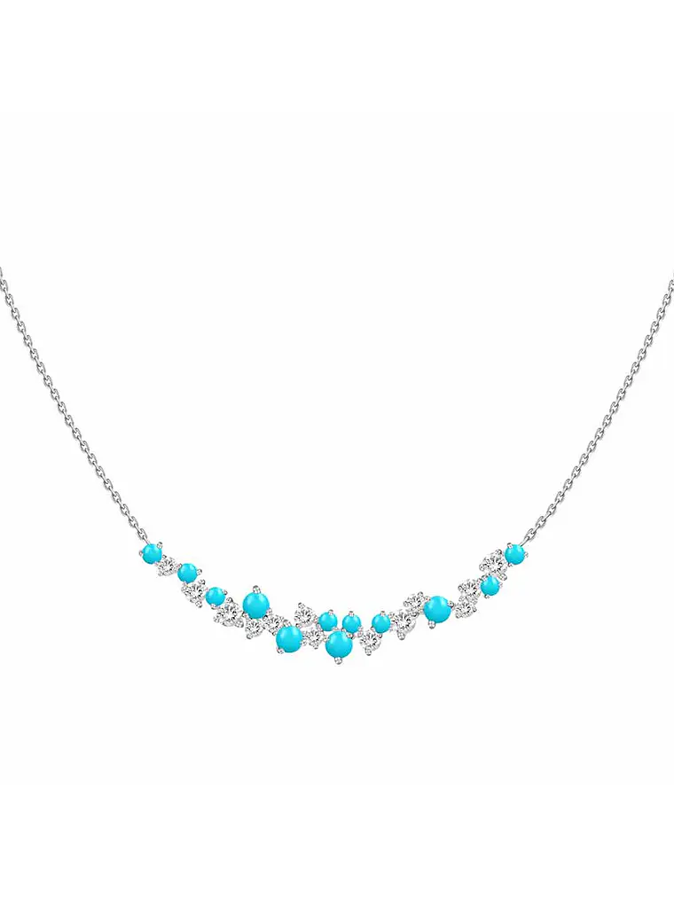 Collar Barrita Grande Diamantes y Turquesas Naturales en Oro Blanco 18K 1