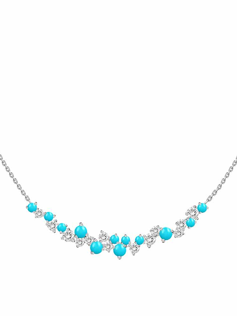Collar Barrita Grande Diamantes y Turquesas Naturales en Oro Blanco 18K 1