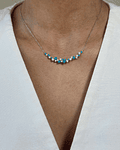 Collar Barrita Grande Diamantes y Turquesas Naturales en Oro Blanco 18K