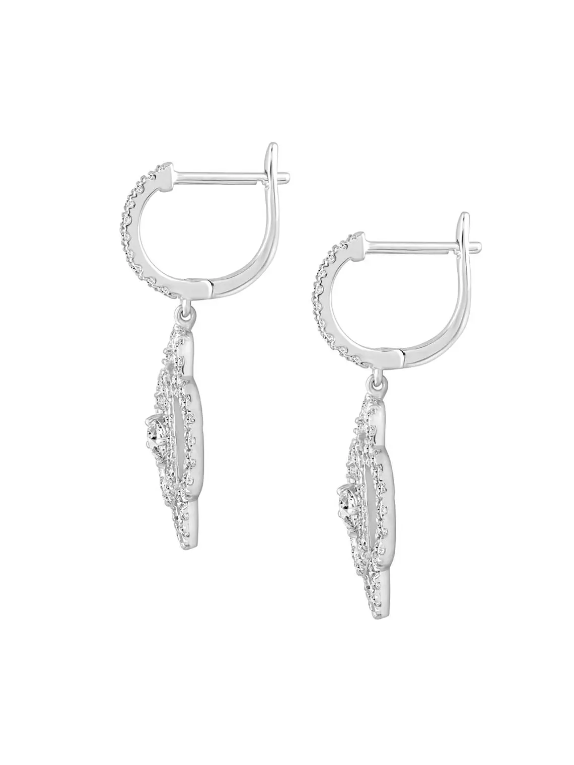 Aros Flor Colgantes Diamantes Naturales en Oro Blanco 18K 3