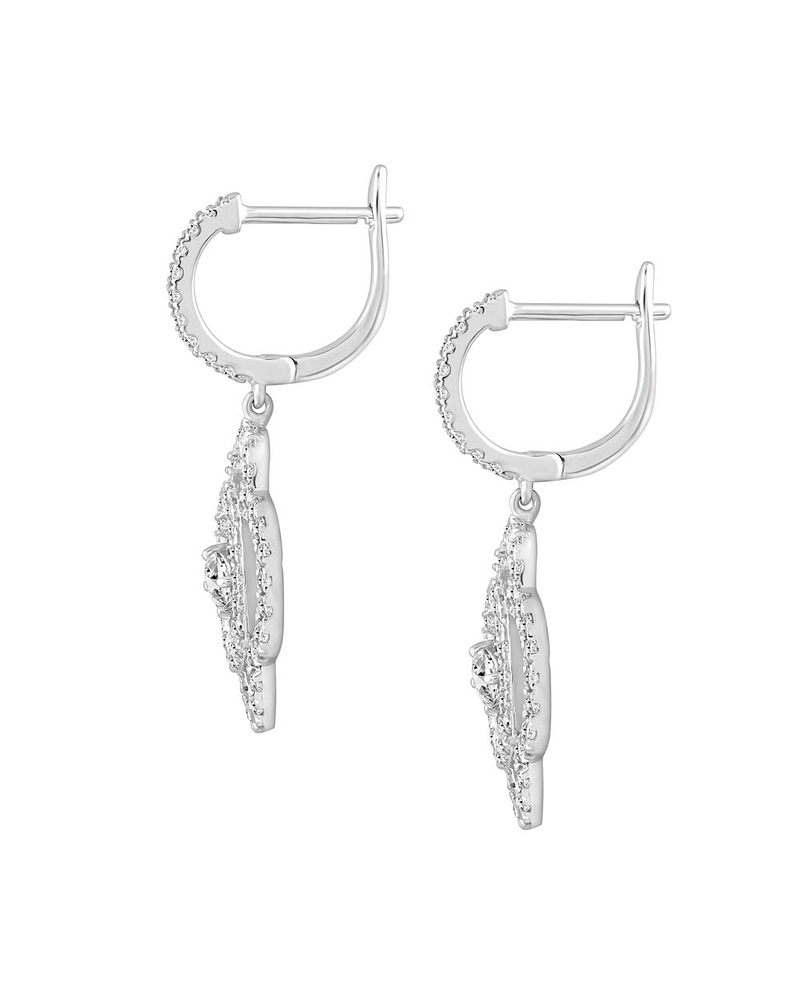 Aros Flor Colgantes Diamantes Naturales en Oro Blanco 18K