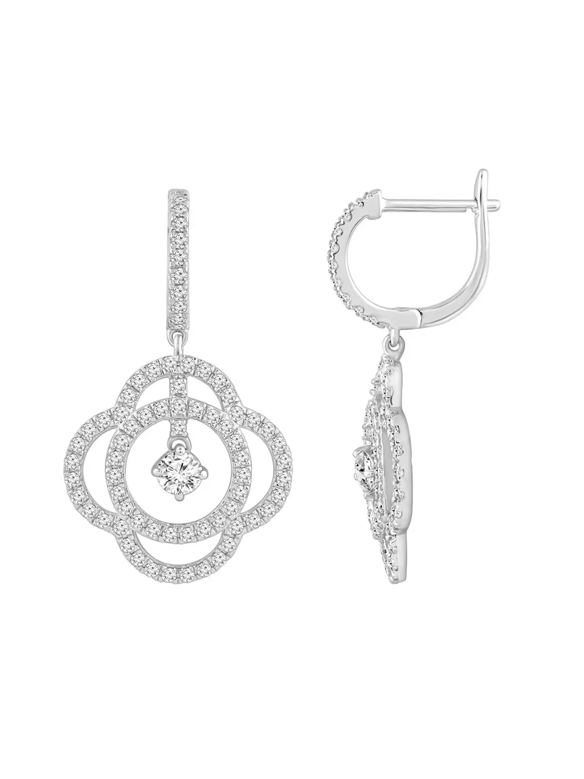 Aros Flor Colgantes Diamantes Naturales en Oro Blanco 18K 2