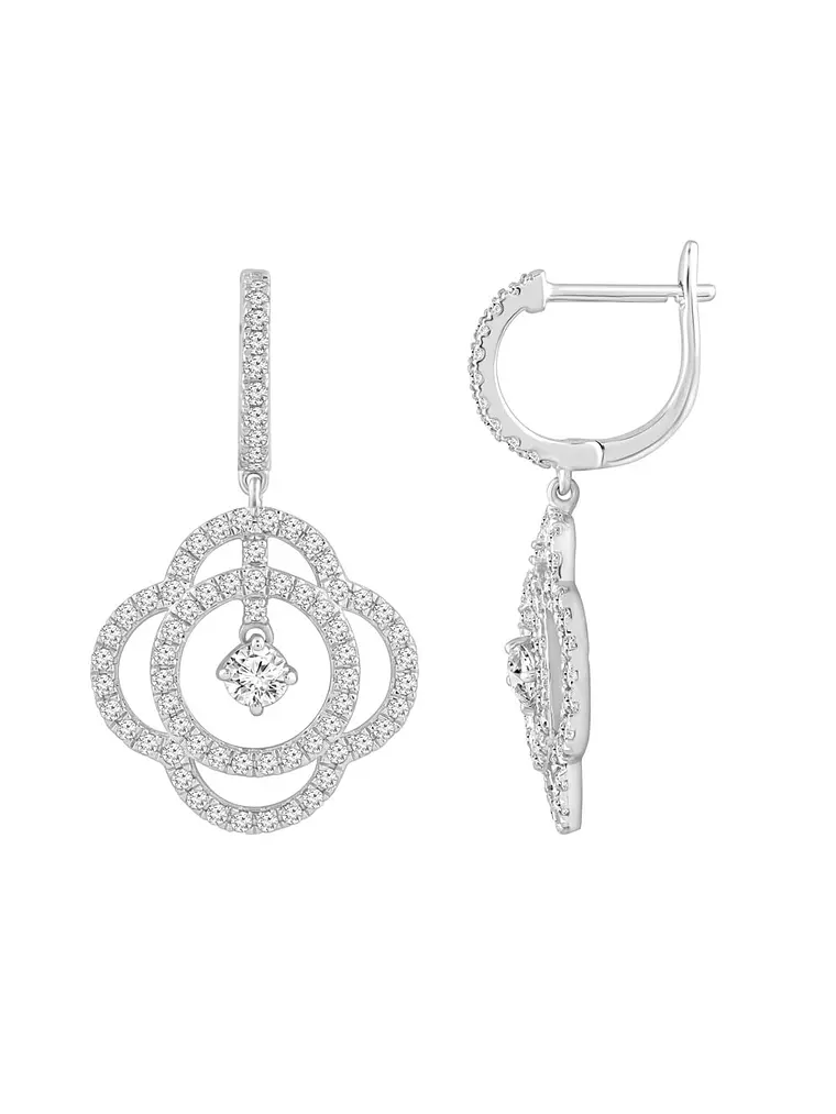 Aros Flor Colgantes Diamantes Naturales en Oro Blanco 18K 2