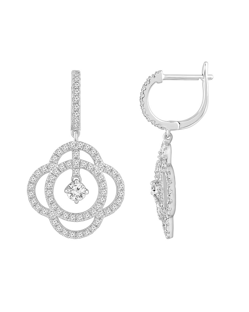 Aros Flor Colgantes Diamantes Naturales en Oro Blanco 18K