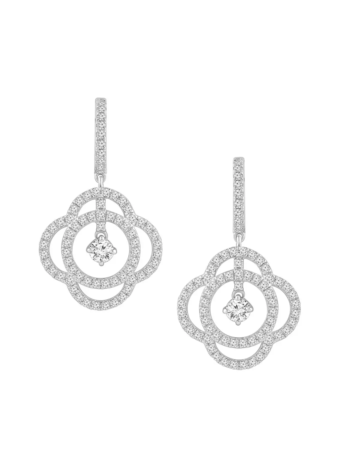 Aros Flor Colgantes Diamantes Naturales en Oro Blanco 18K 1