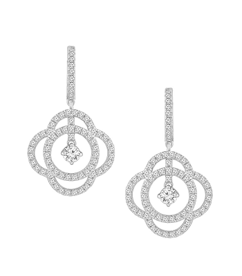 Aros Flor Colgantes Diamantes Naturales en Oro Blanco 18K