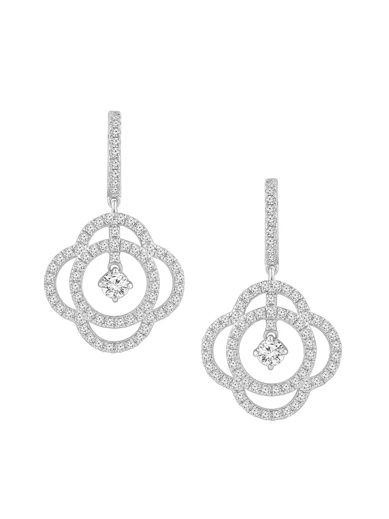 Aros Flor Colgantes Diamantes Naturales en Oro Blanco 18K 1