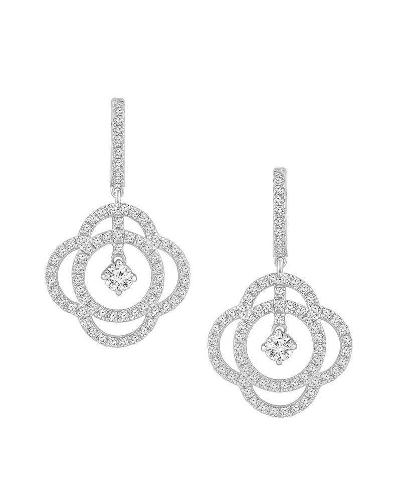 Aros Flor Colgantes Diamantes Naturales en Oro Blanco 18K