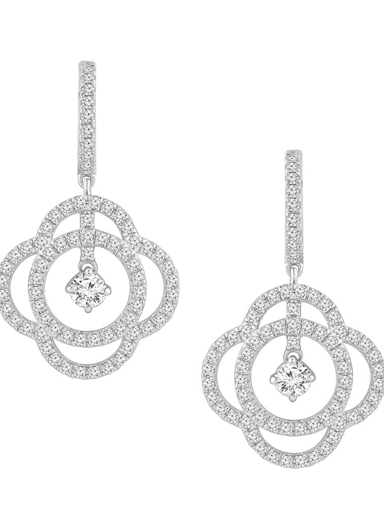 Aros Flor Colgantes Diamantes Naturales en Oro Blanco 18K 1