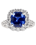 Espectacular Anillo Solitario Gran Zafiro Azul Halo de Diamantes Platino