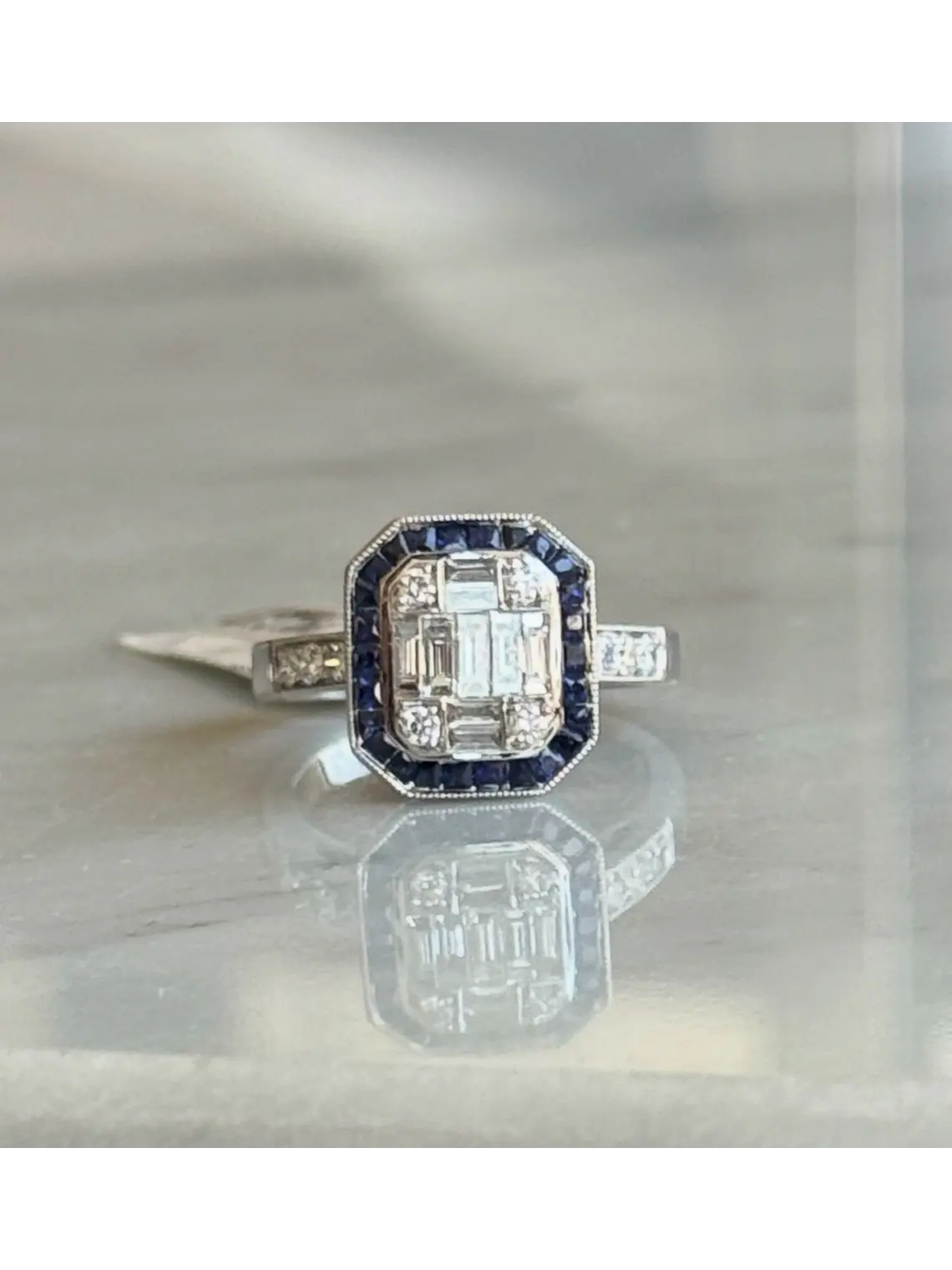 Magnífico Maxi Anillo Zafiros Azules y Diamantes Naturales Oro Blanco 18K 4