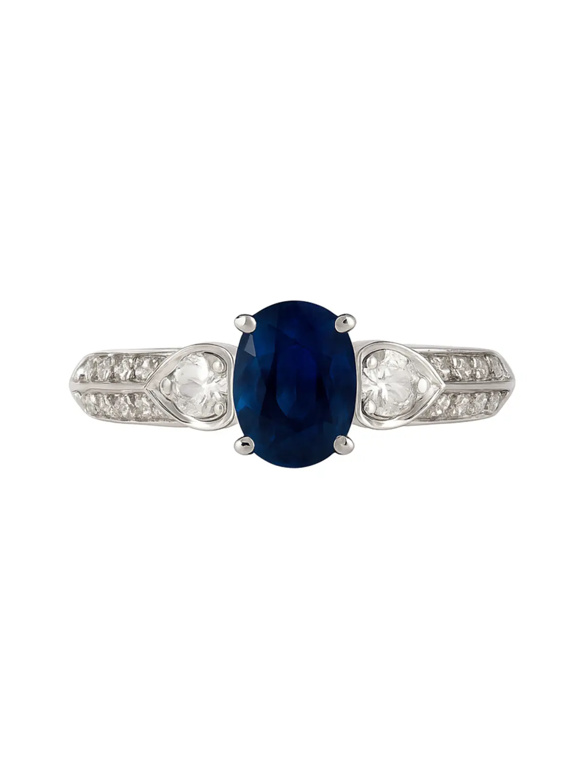 Precioso Anillo Solitario Zafiro Azul Diamantes Laterales Platino 1