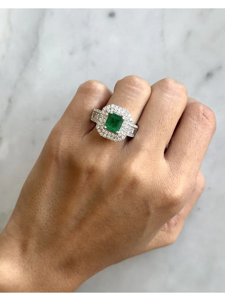 Maxi Anillo Gran Esmeralda Diamantes en Oro Blanco 18K 2