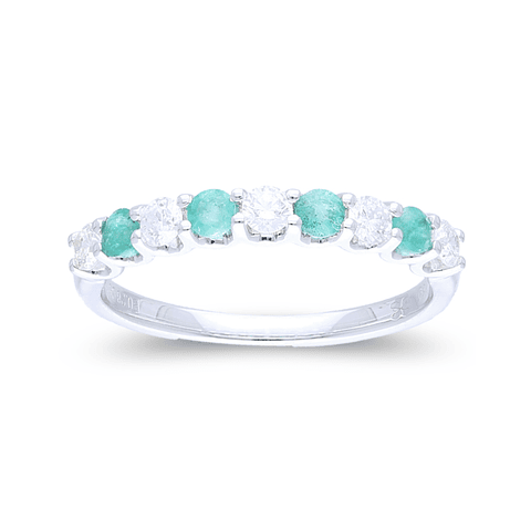 Anillo Cintillo Esmeraldas y Diamantes en Oro Blanco 18K