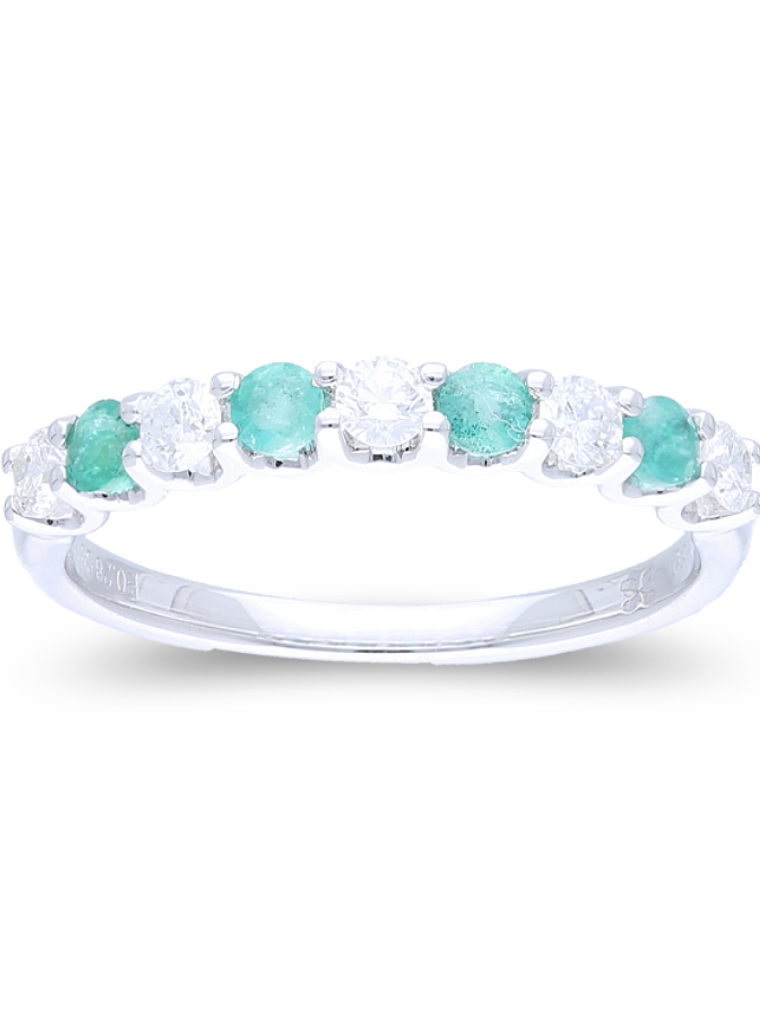 Anillo Cintillo Esmeraldas y Diamantes en Oro Blanco 18K 2