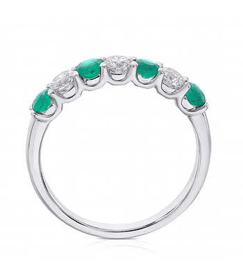 Anillo Cintillo Esmeraldas y Diamantes en Oro Blanco 18K