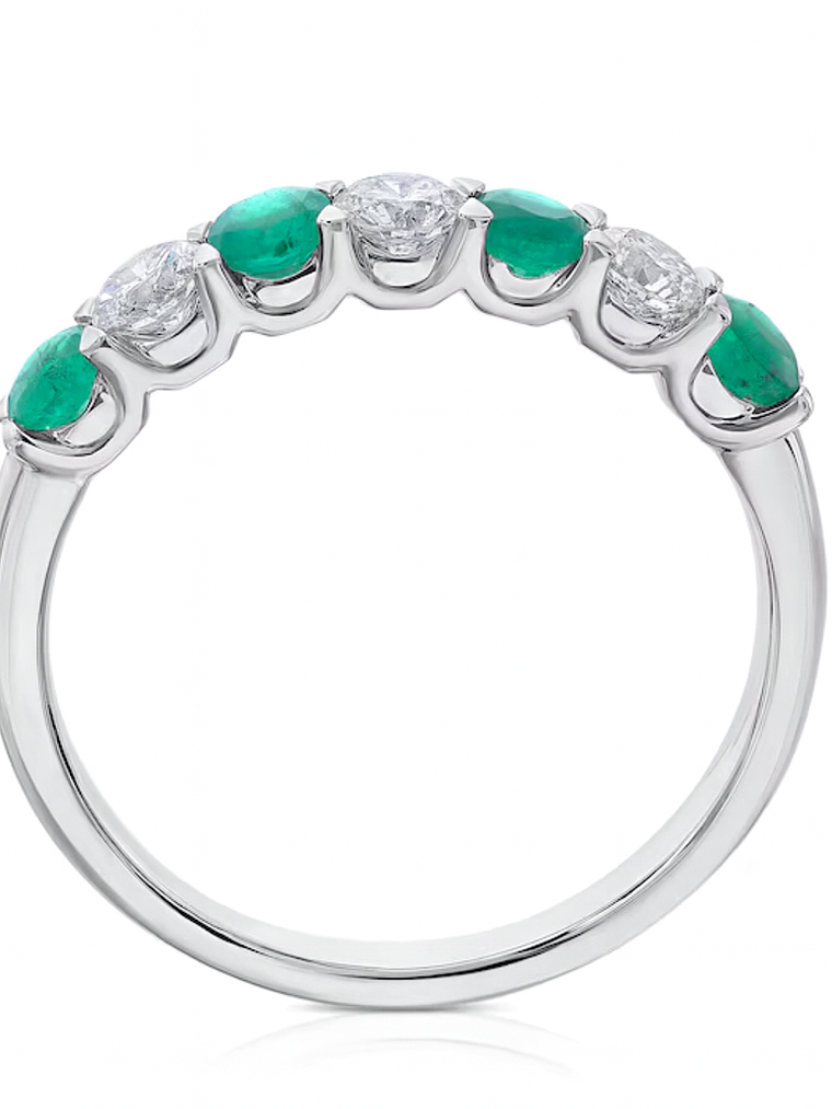 Anillo Cintillo Esmeraldas y Diamantes en Oro Blanco 18K 1