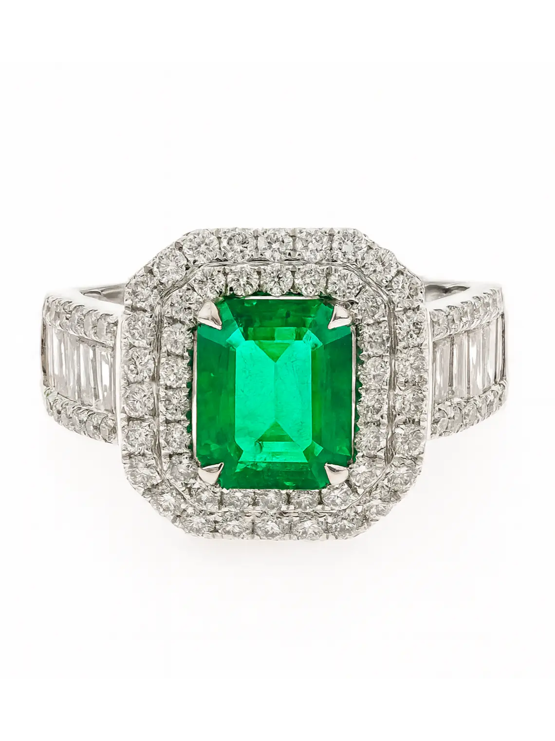 Maxi Anillo Gran Esmeralda Diamantes en Oro Blanco 18K 1